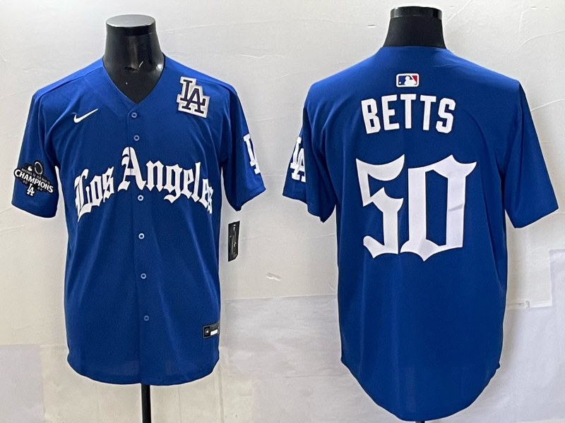 Men Los Angeles Dodgers 50 Betts Blue 2025 Nike MLB Jersey style 009
